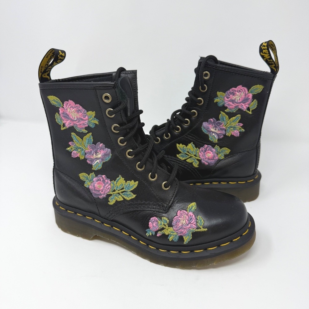Dr. Martens 1460 Vonda II Black Floral Embroidered Leather Boots‎ Womens 5 UK 3